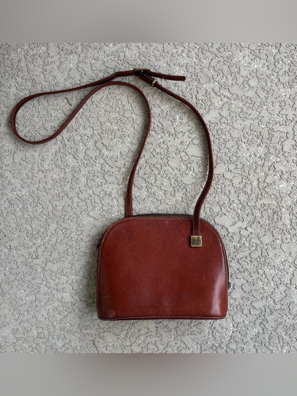 Vintage Texier Cognac Leather Crossbody Bag Long Strap Made in France